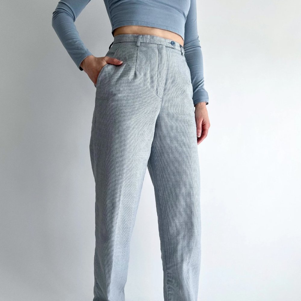90s blue & white houndstooth high waisted wool trouser Pendleton pants 27”